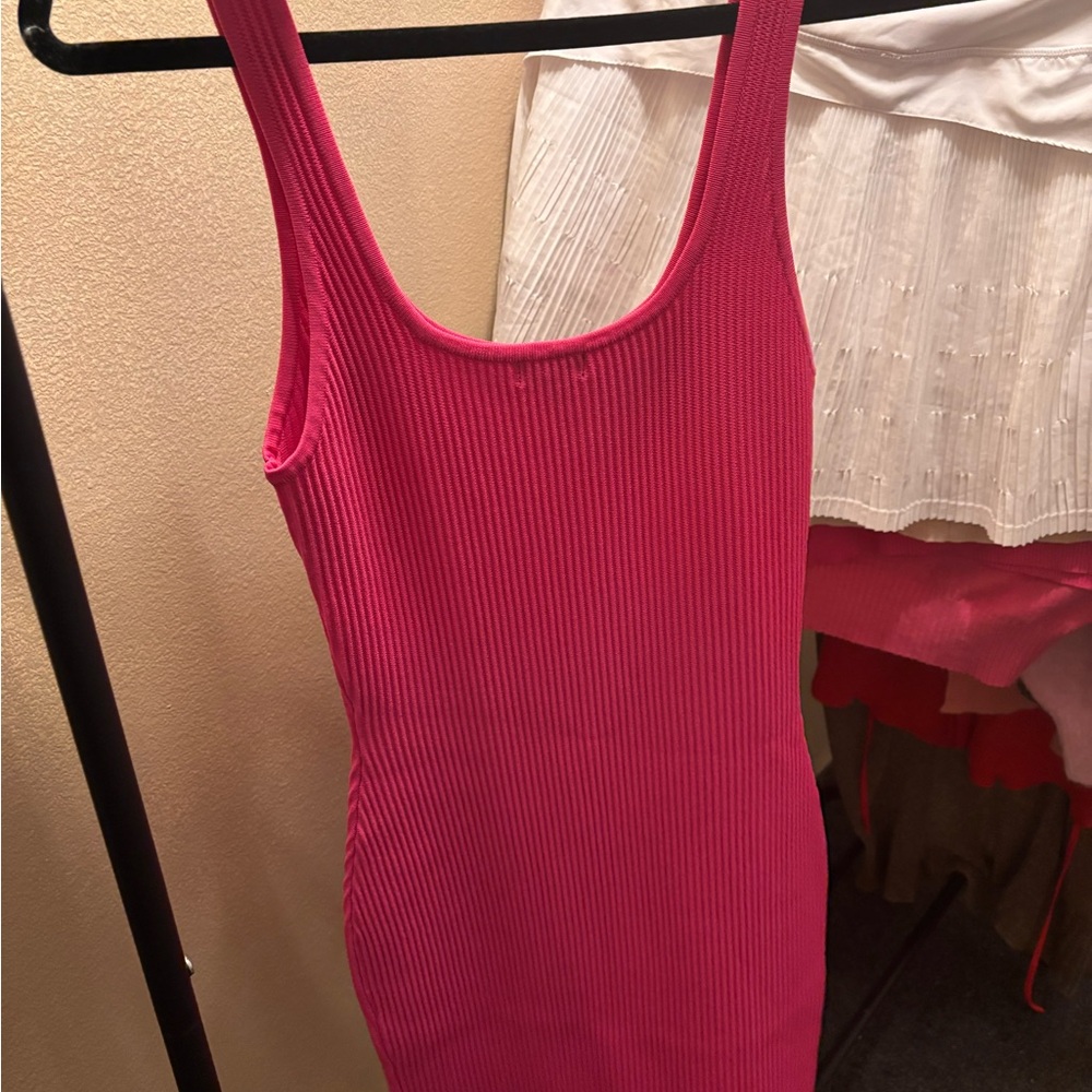 Debut Hot Pink Ribbed Mini Dress - Picture 2 of 3